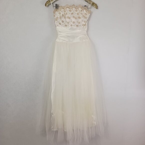 Vintage 80s Jessica McClintock Gunne Sax White Juniors Prom Dress - Picture 1 of 6